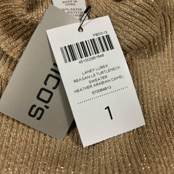 Chicos Laney Lurex Reagan LS Turtleneck Sweater Heather Arabian Camel Size 1=M - Picture 6 of 7